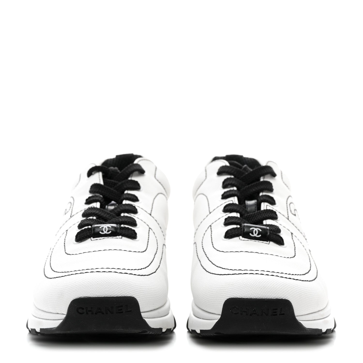 Chanel Cotton Sneakers 39 White Black 2 of 9