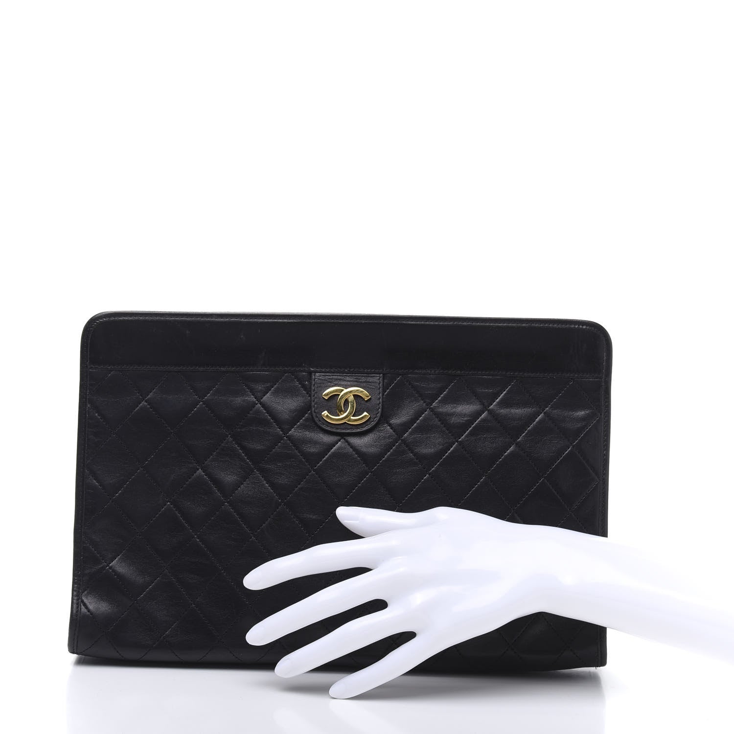 Chanel Lambskin Quilted CC Large Clutch Black 2 of 10