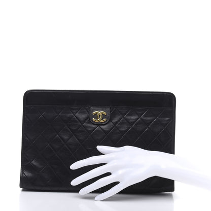 Chanel Lambskin Quilted CC Large Clutch Black 2 of 10