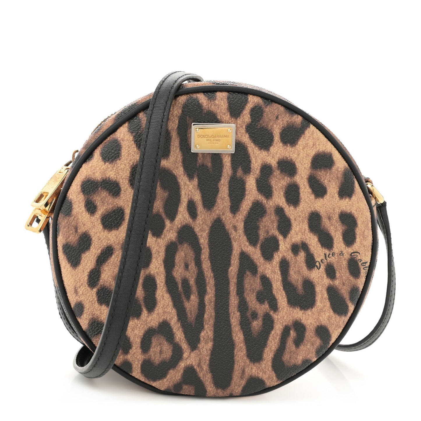 Dauphine Leopard Print Round Crossbody Black