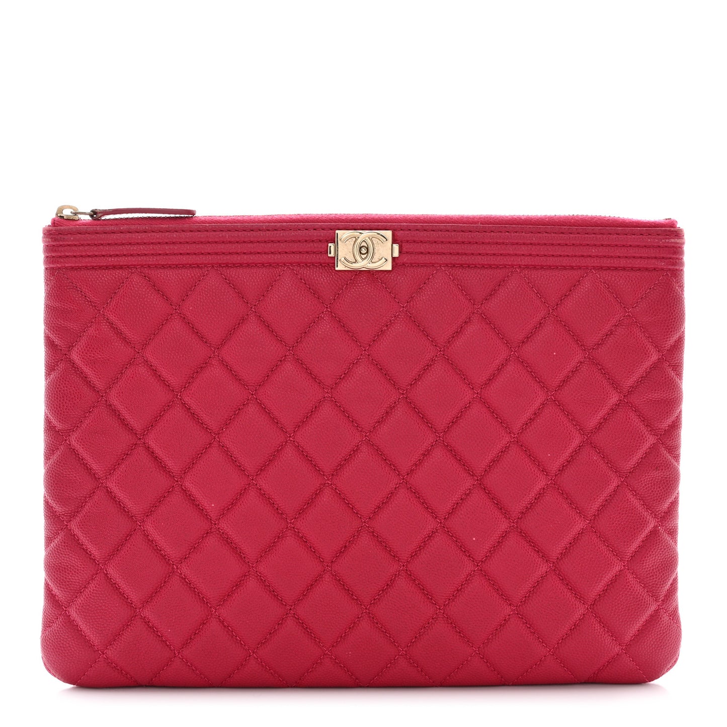 Caviar Quilted Medium Boy Cosmetic Case Dark Pink
