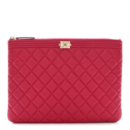Chanel Caviar Quilted Medium Boy Cosmetic Case Dark Pink 1 of 12