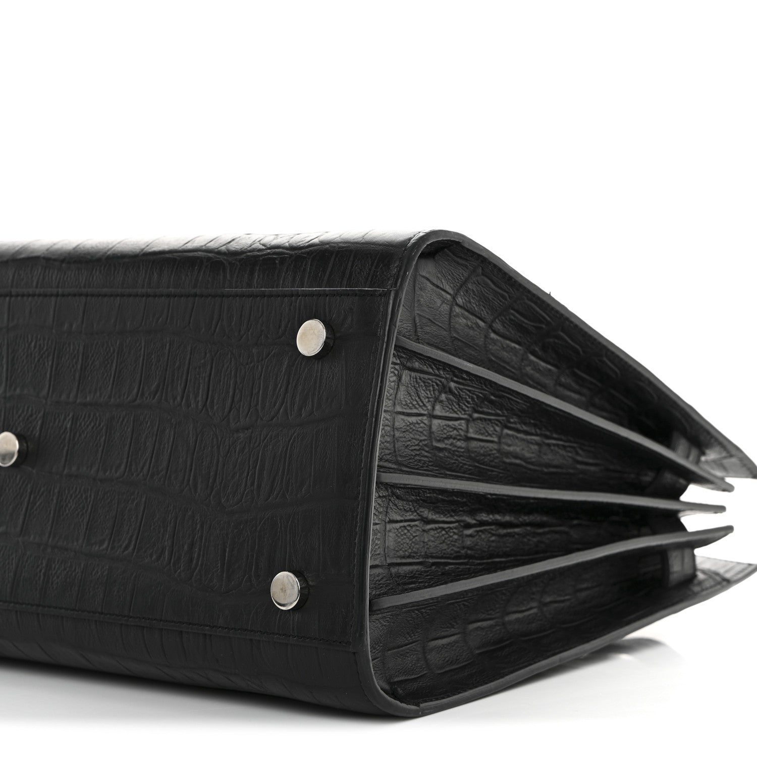 Saint Laurent Calfskin Crocodile Embossed Small Sac de Jour Black 9 of 9