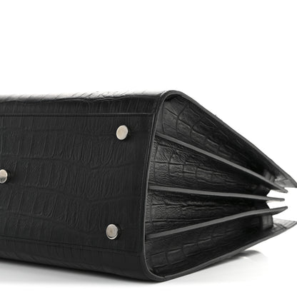 Saint Laurent Calfskin Crocodile Embossed Small Sac de Jour Black 9 of 9