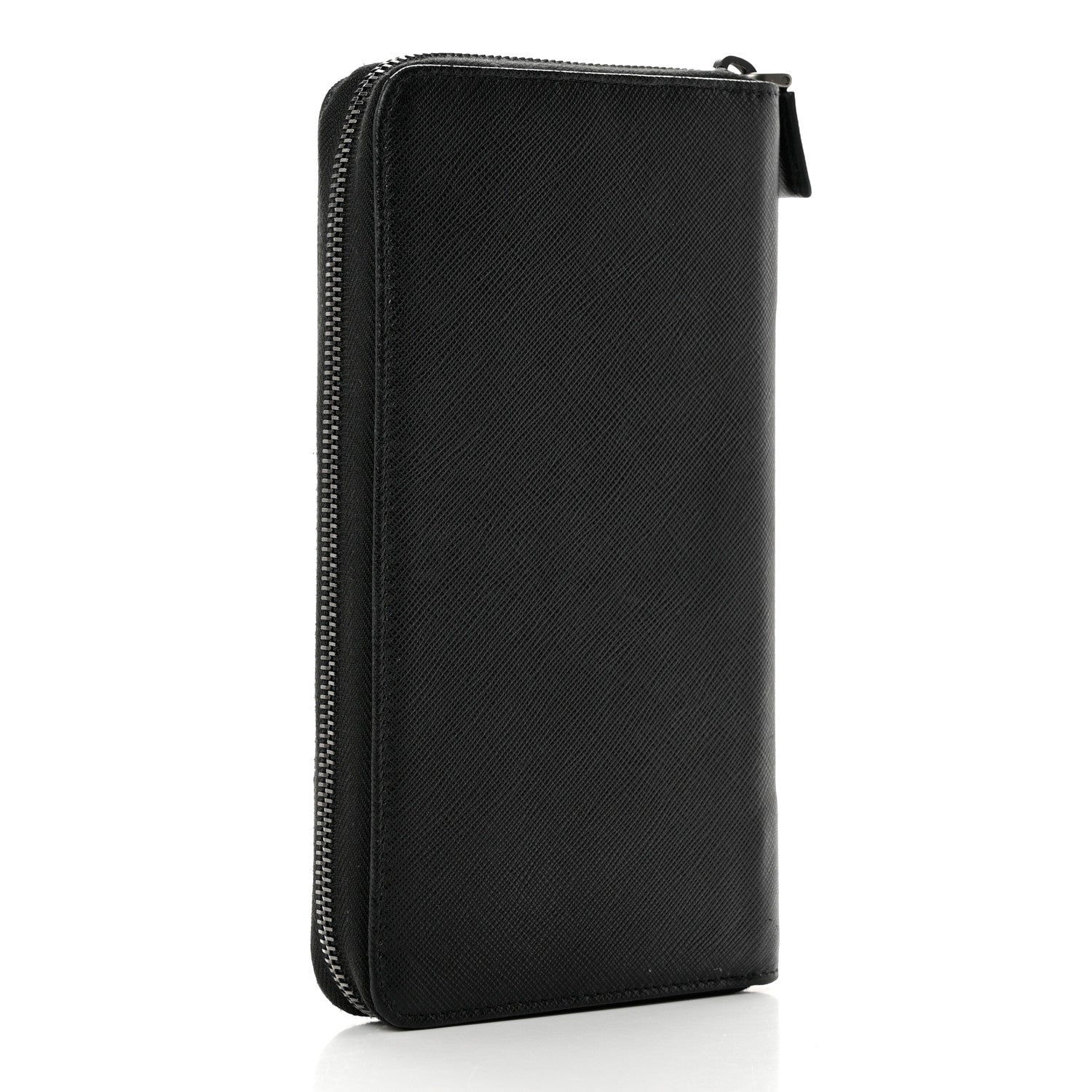 Prada Saffiano Metal Large Zip Around Travel Wallet Black 3 of 10