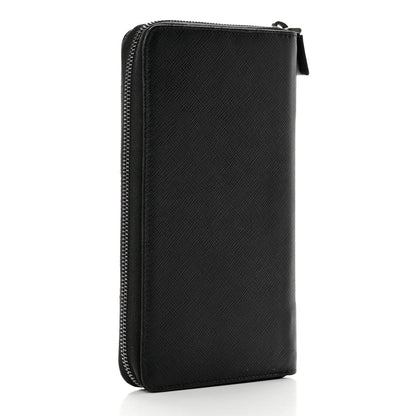 Prada Saffiano Metal Large Zip Around Travel Wallet Black 3 of 10