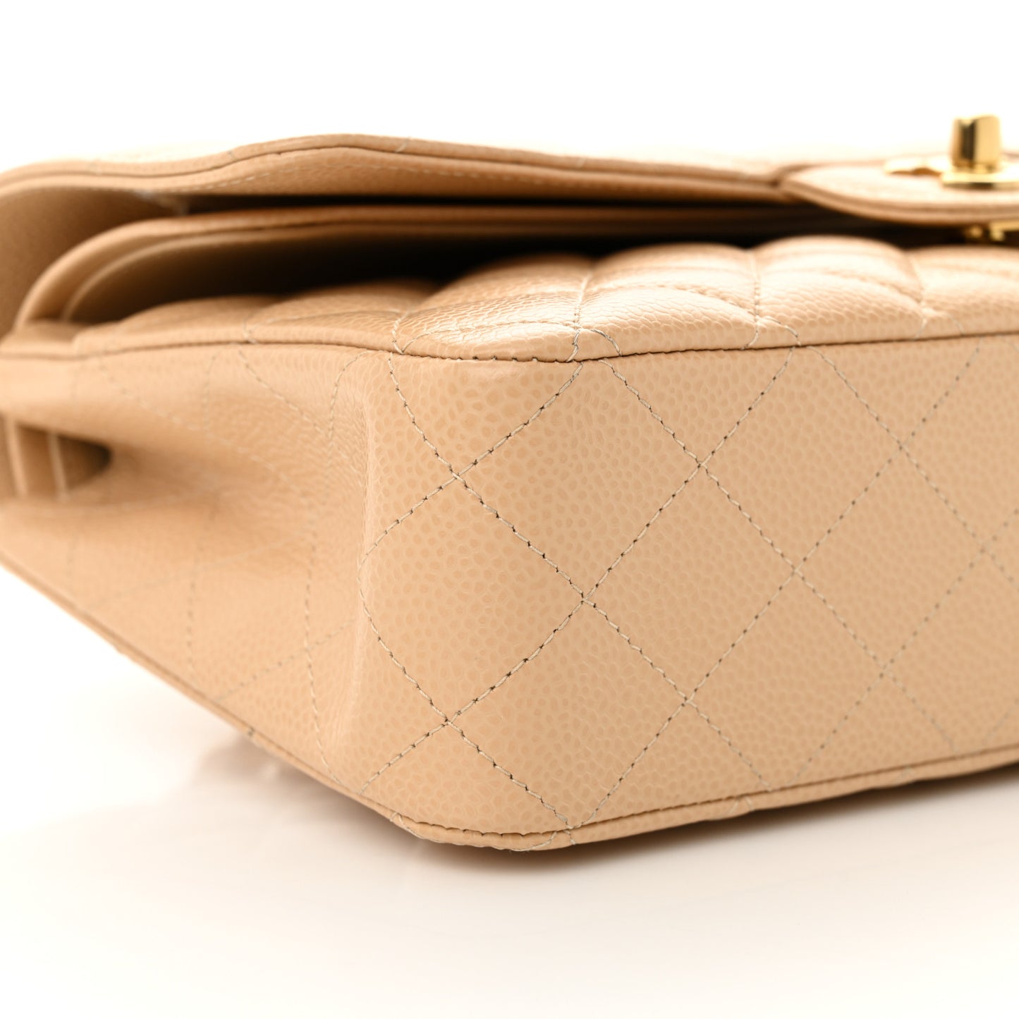 Caviar Quilted Medium Double Flap Beige Clair