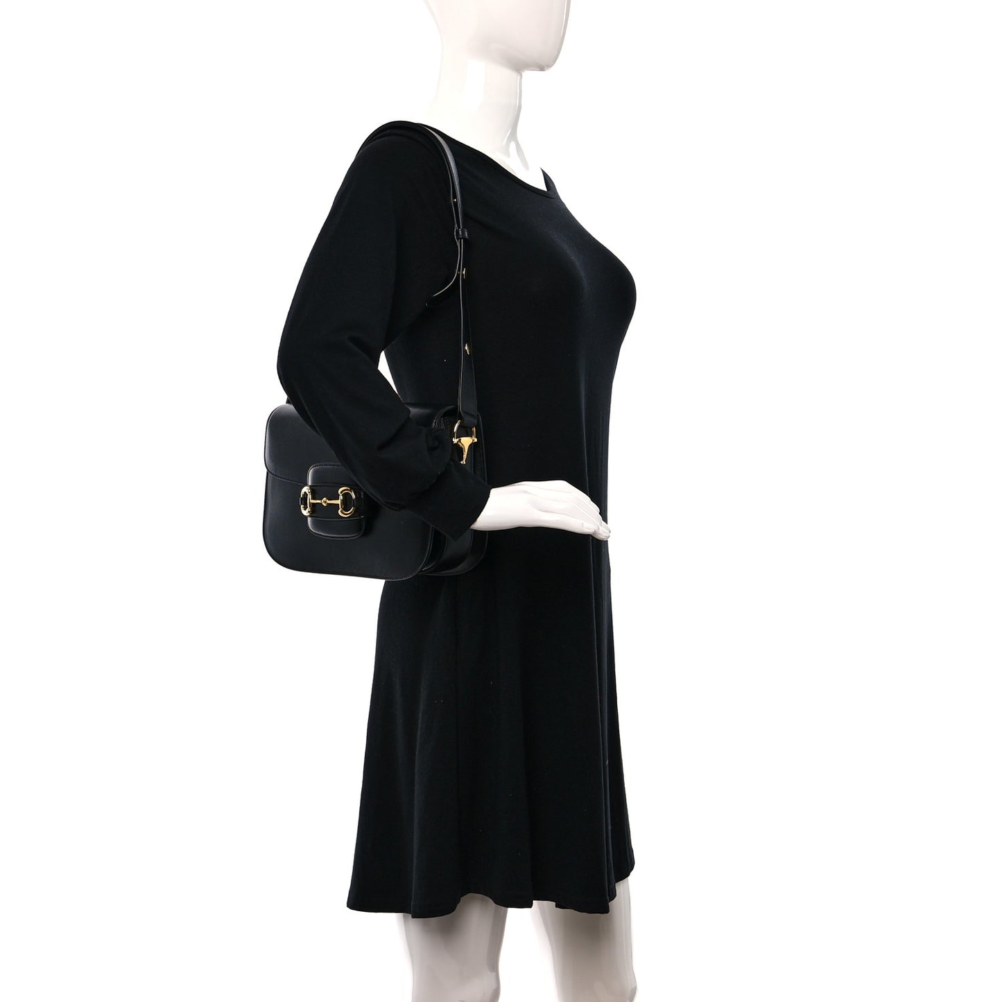 Textured Calfskin Horsebit 1955 Shoulder Bag Black
