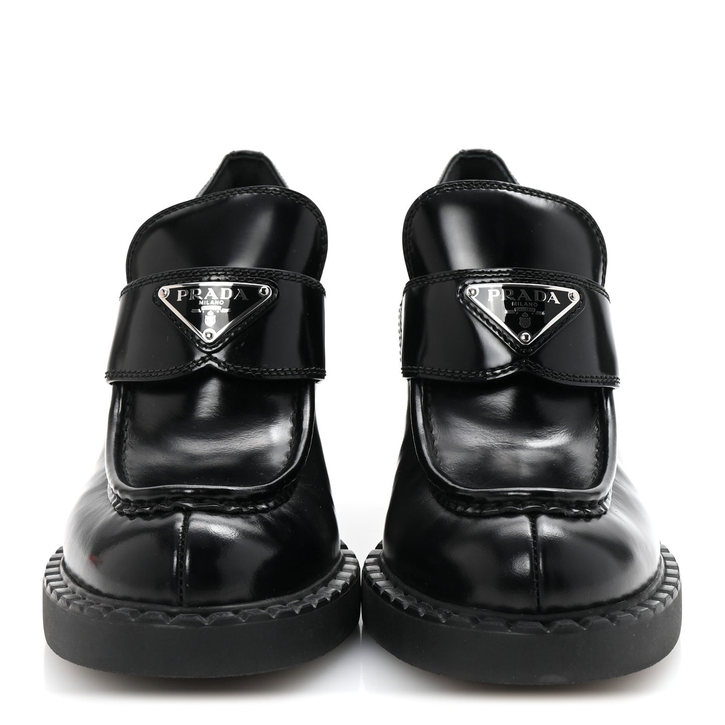 Spazzolato Metal Triangle Logo 85mm Loafers 39.5 Black