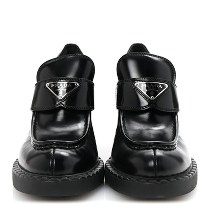 Prada Spazzolato Metal Triangle Logo 85mm Loafers 39.5 Black 3 of 10