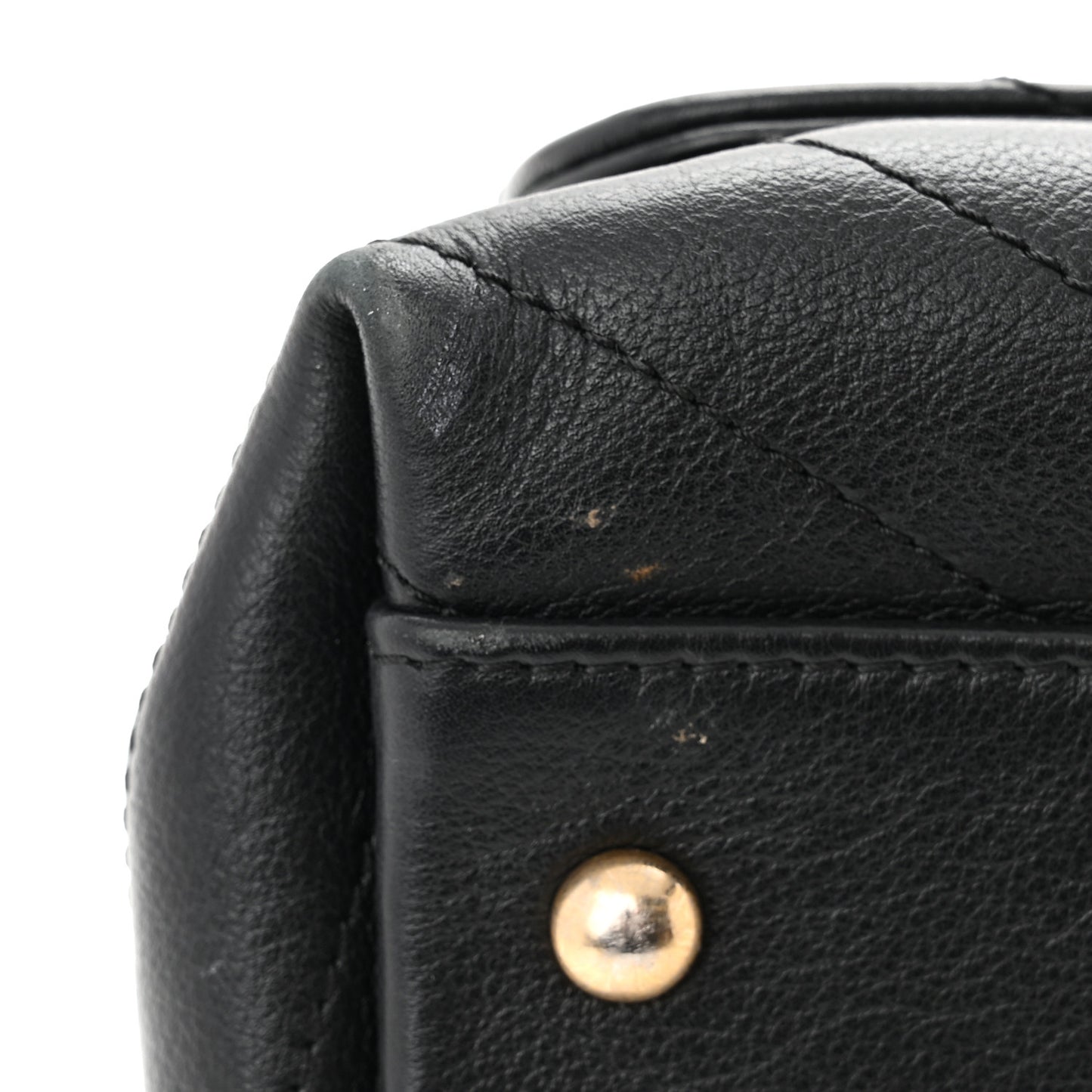 Grained Calfskin Elaphe Stitched Medium Chevron Chic Top Handle Flap Black