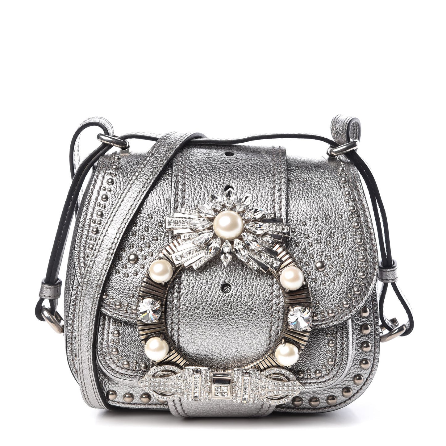 Goatskin Madras Soft Calfskin Crystal Embellished Dahlia Shoulder Bag Chrome
