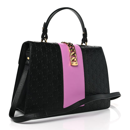 Gucci Guccissima Medium Sylvie Top Handle Bag Black Pink 3 of 9