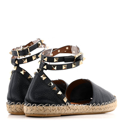 Valentino Garavani Grained Calfskin Rockstud Ankle Wrap Espadrille 20mm Flats 35 Navy 5 of 10
