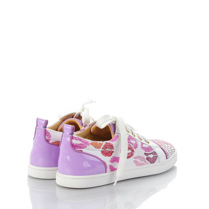 Christian Louboutin Metallic Fabric Lurex Embellished Lips Print Gondolastrass Sneakers 37 Version White 4 of 9