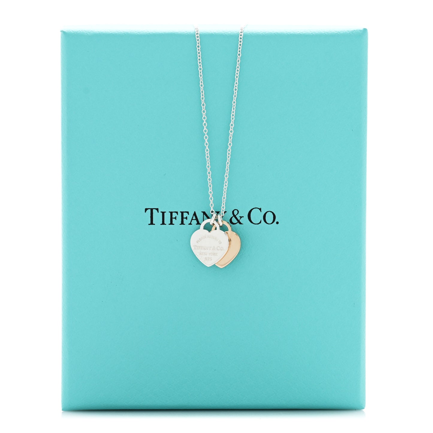 Sterling Silver 18K Rose Gold Mini Return to Tiffany Double Heart Tag Pendant Necklace