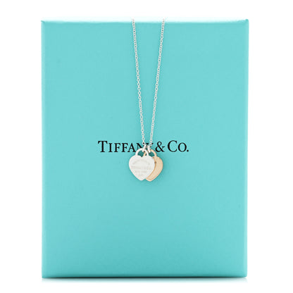 Tiffany Sterling Silver 18K Rose Gold Mini Return to Tiffany Double Heart Tag Pendant Necklace 5 of 5