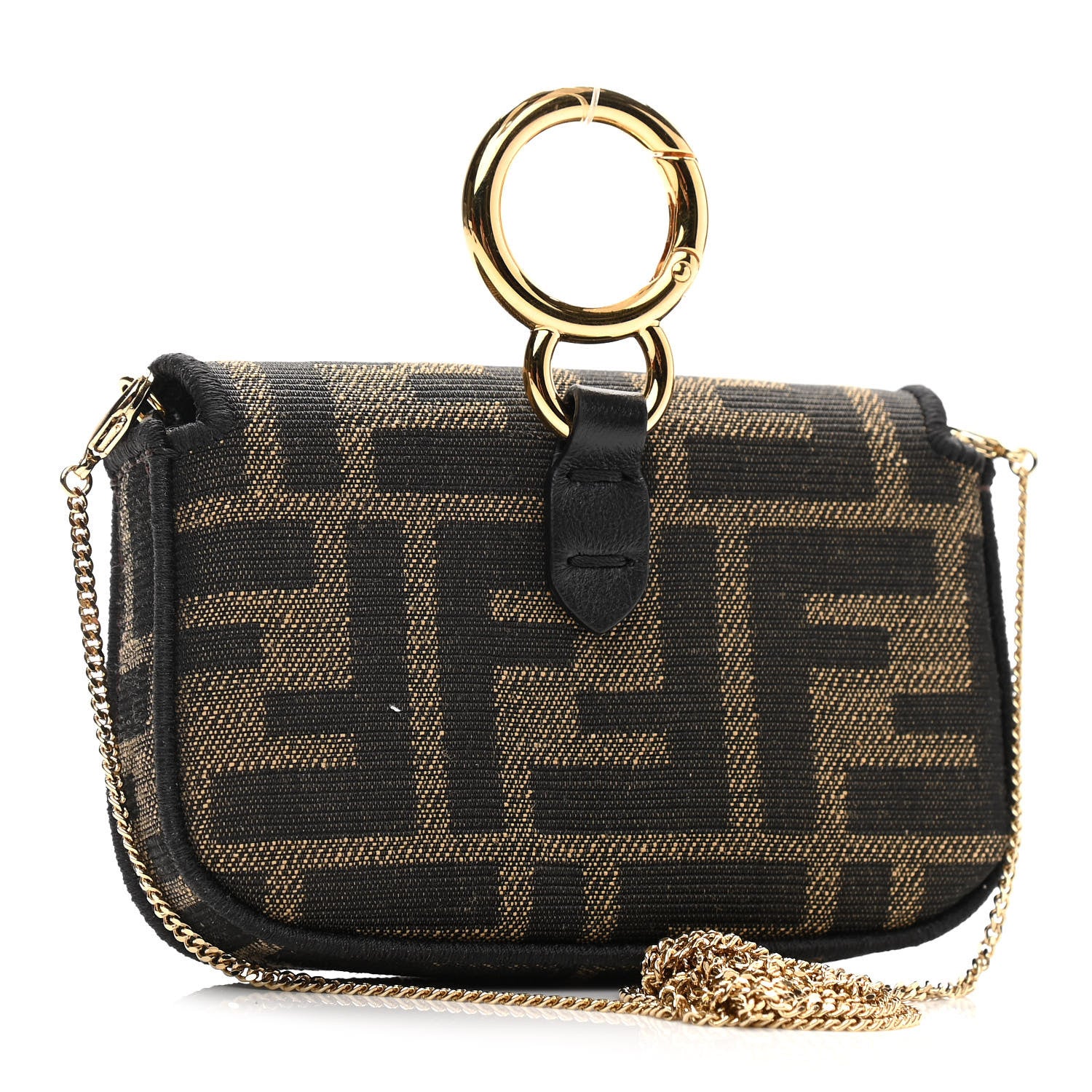Fendi Fabric Jacquard FF 1974 Nano Baguette Charm Tobacco Moro Black 3 of 10