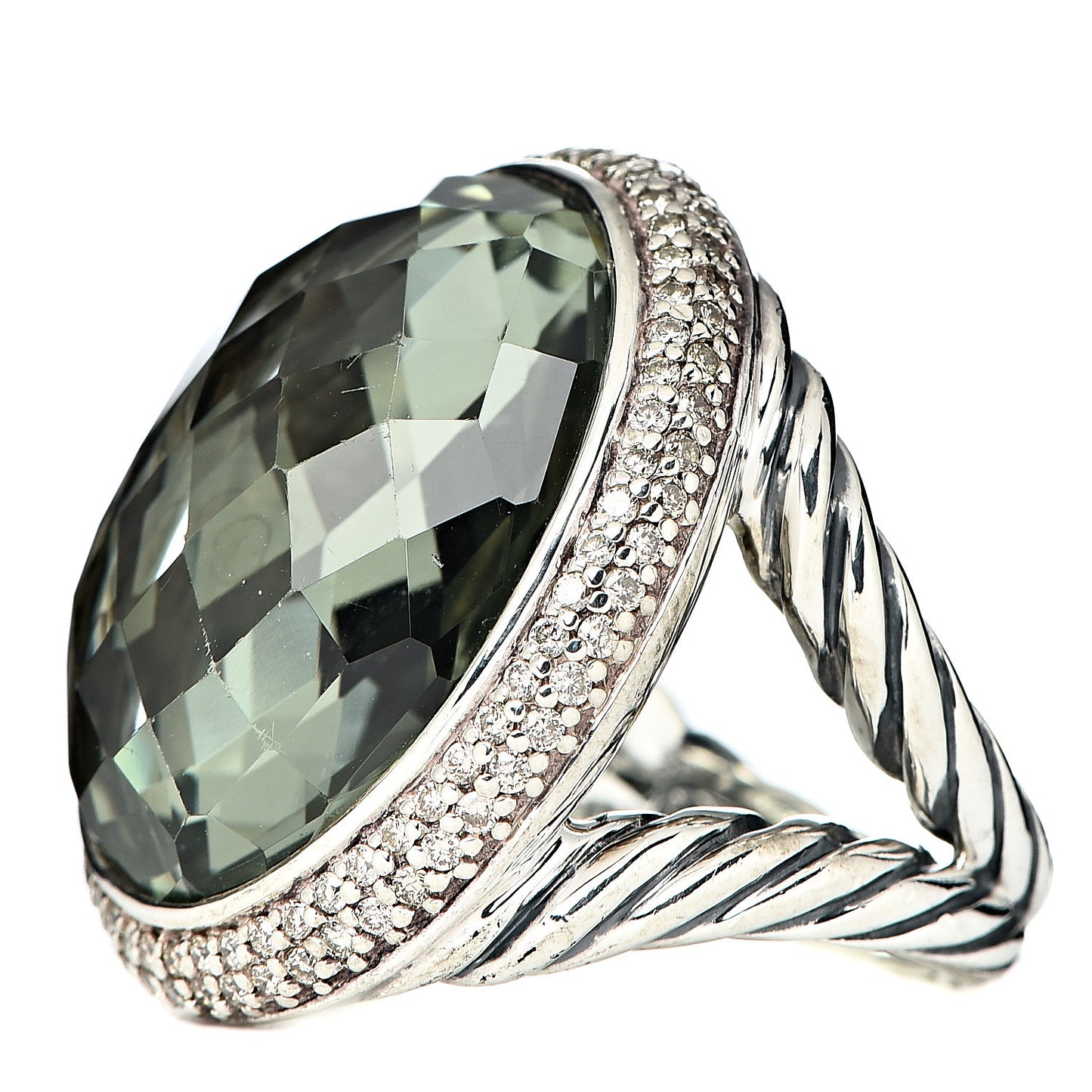 Sterling Silver Prasiolite Diamond 18mm Signature Oval Ring 54 6.75