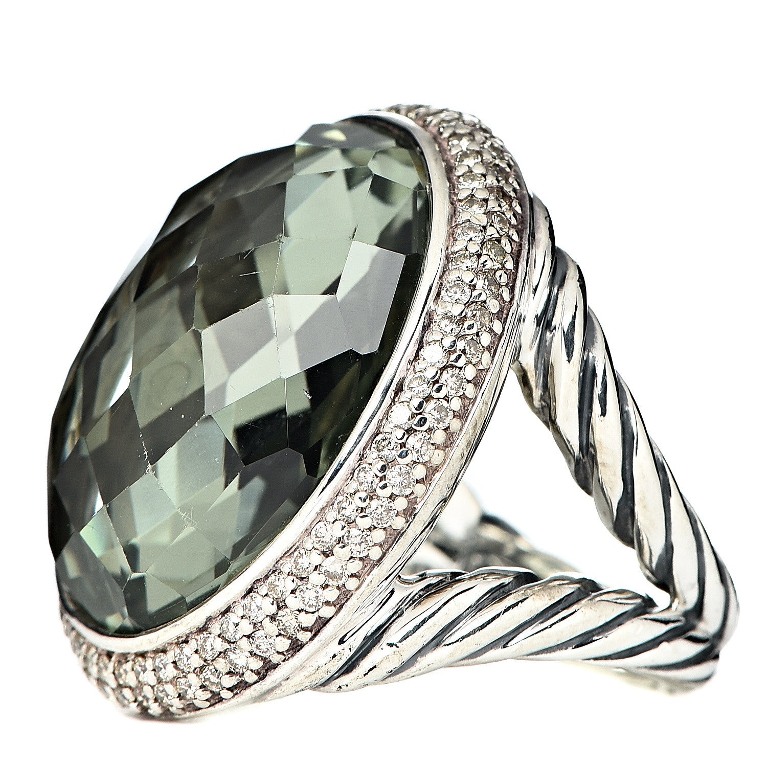 David Yurman Sterling Silver Prasiolite Diamond 18mm Signature Oval Ring 54 6.75 3 of 7