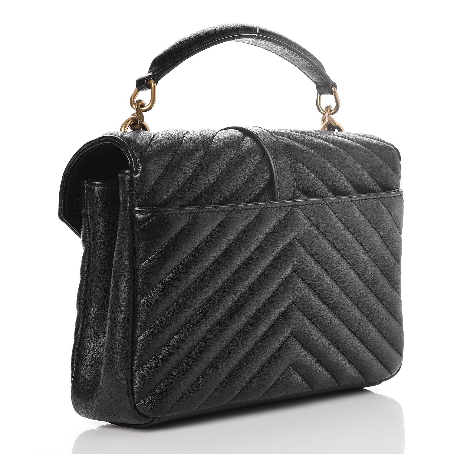 Saint Laurent Sheepskin Matelasse Chevron Monogram Medium College Bag Black 3 of 7