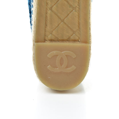 Chanel Velvet Grosgrain Quilted Camellia CC Espadrilles 37 Navy Black 8 of 10