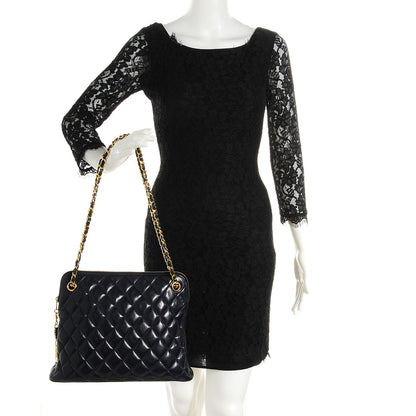 Chanel Lambskin Quilted Shoulder Bag Navy Blue 2 of 8