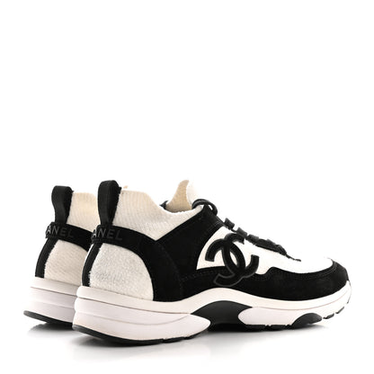Chanel Fabric Suede Calfskin CC Sneakers 38 White Black 5 of 9