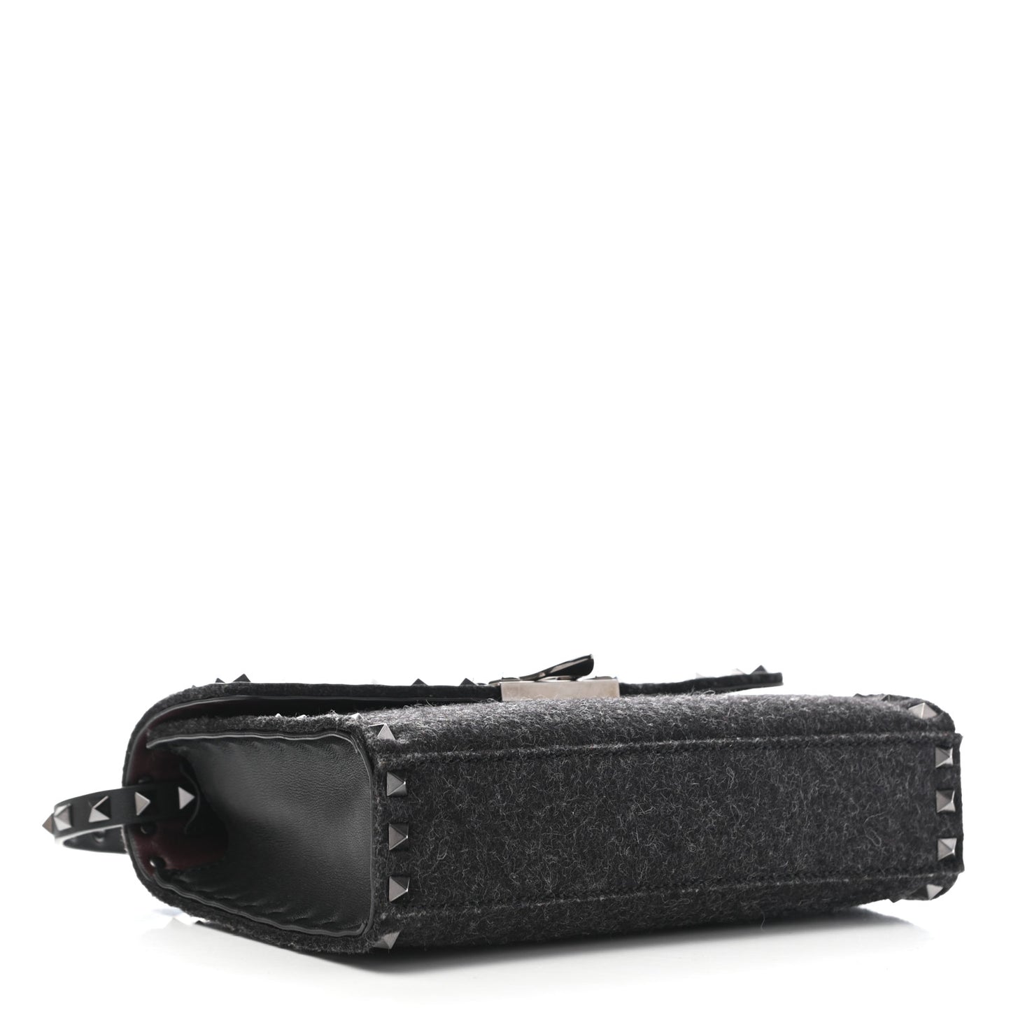 Wool Calfskin Medium Rockstud Flip Lock Crossbody Bag Black
