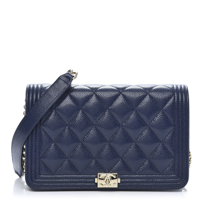 Chanel Caviar Quilted Boy Wallet On Chain WOC Navy 1 of 15