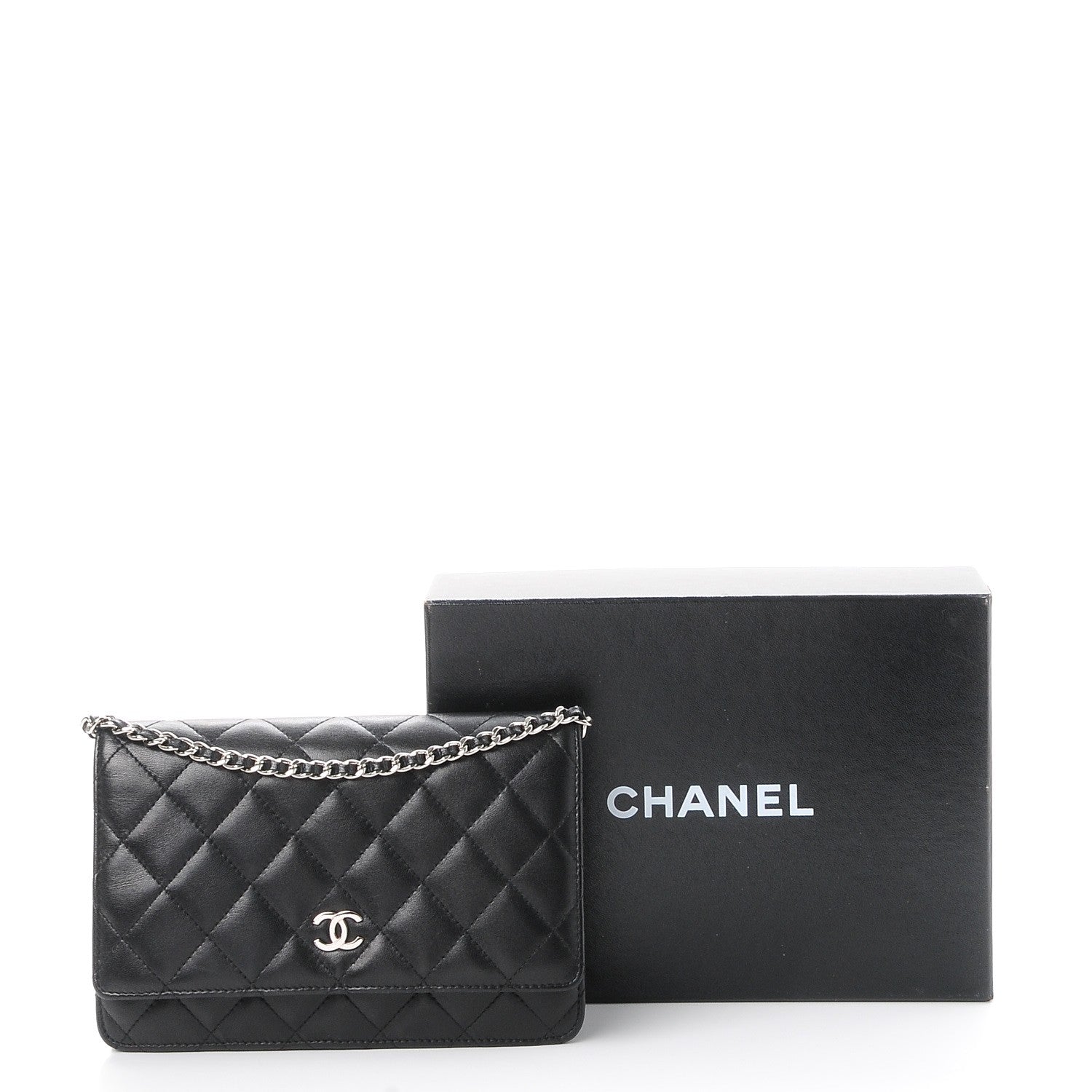 Chanel Lambskin Quilted Wallet On Chain WOC Black 10 of 10