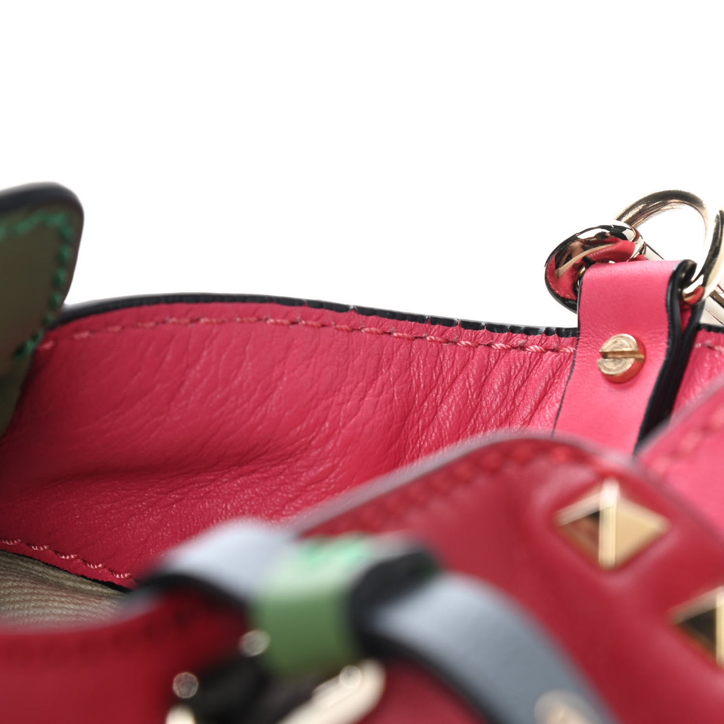 Vitello Colorblock Small Rockstud Tote Deep Rose Clover Grey Scarlet