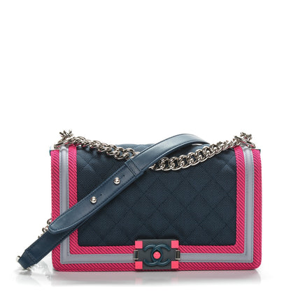 Chanel Canvas Quilted Medium Fluo Boy Flap Dark Navy Fuchsia Grey 1 of 7