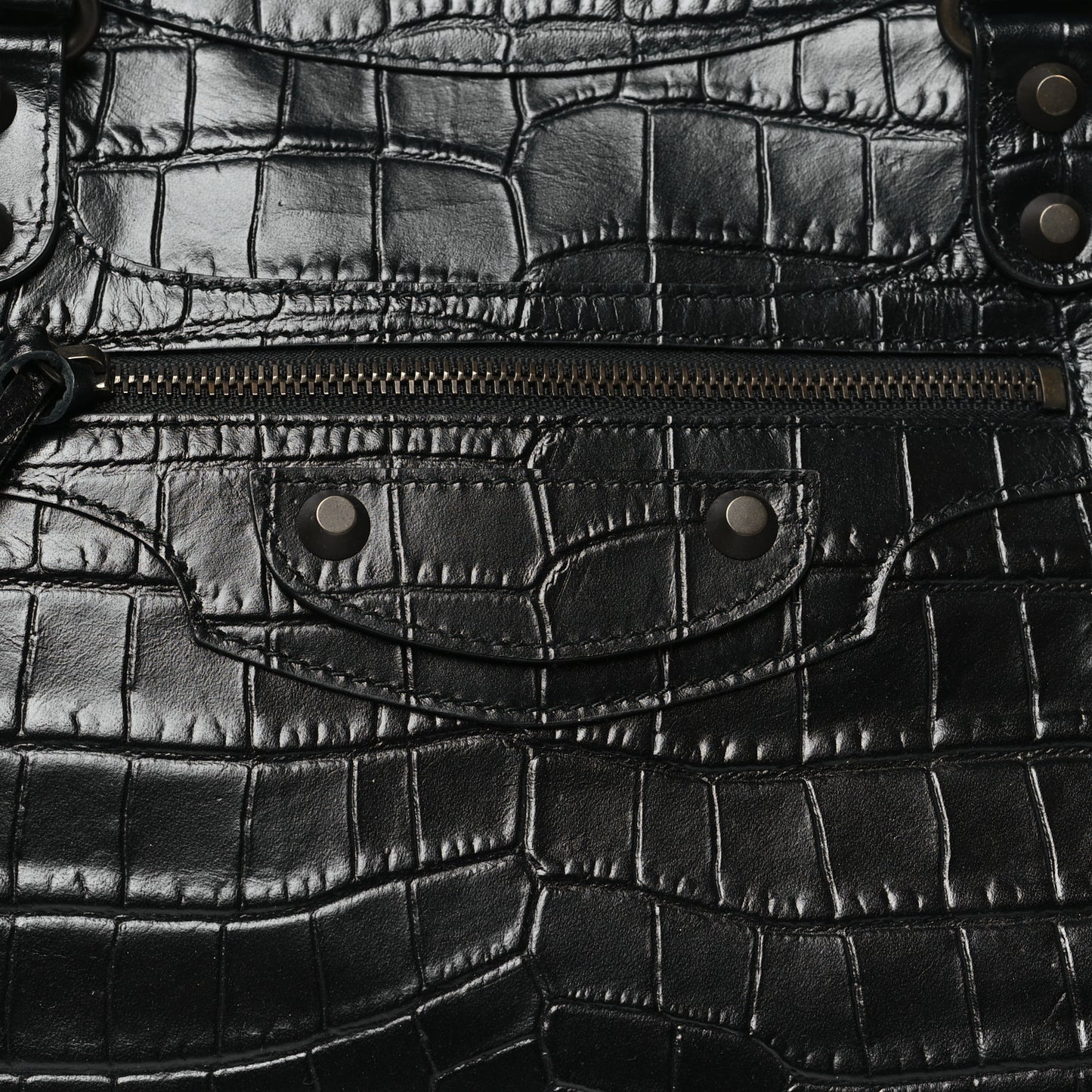 Calfskin Crocodile Embossed Classic Hardware City Black
