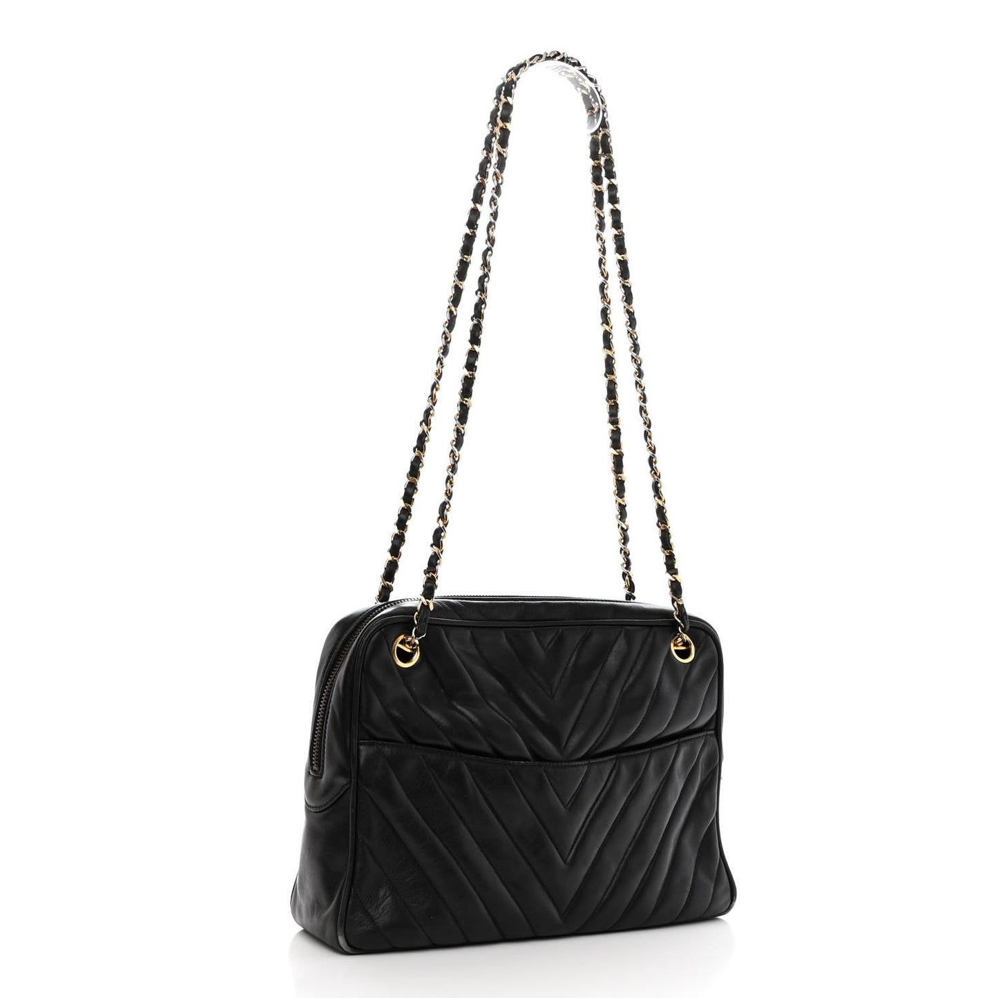 Lambskin Surpique Chevron Small Tote Black