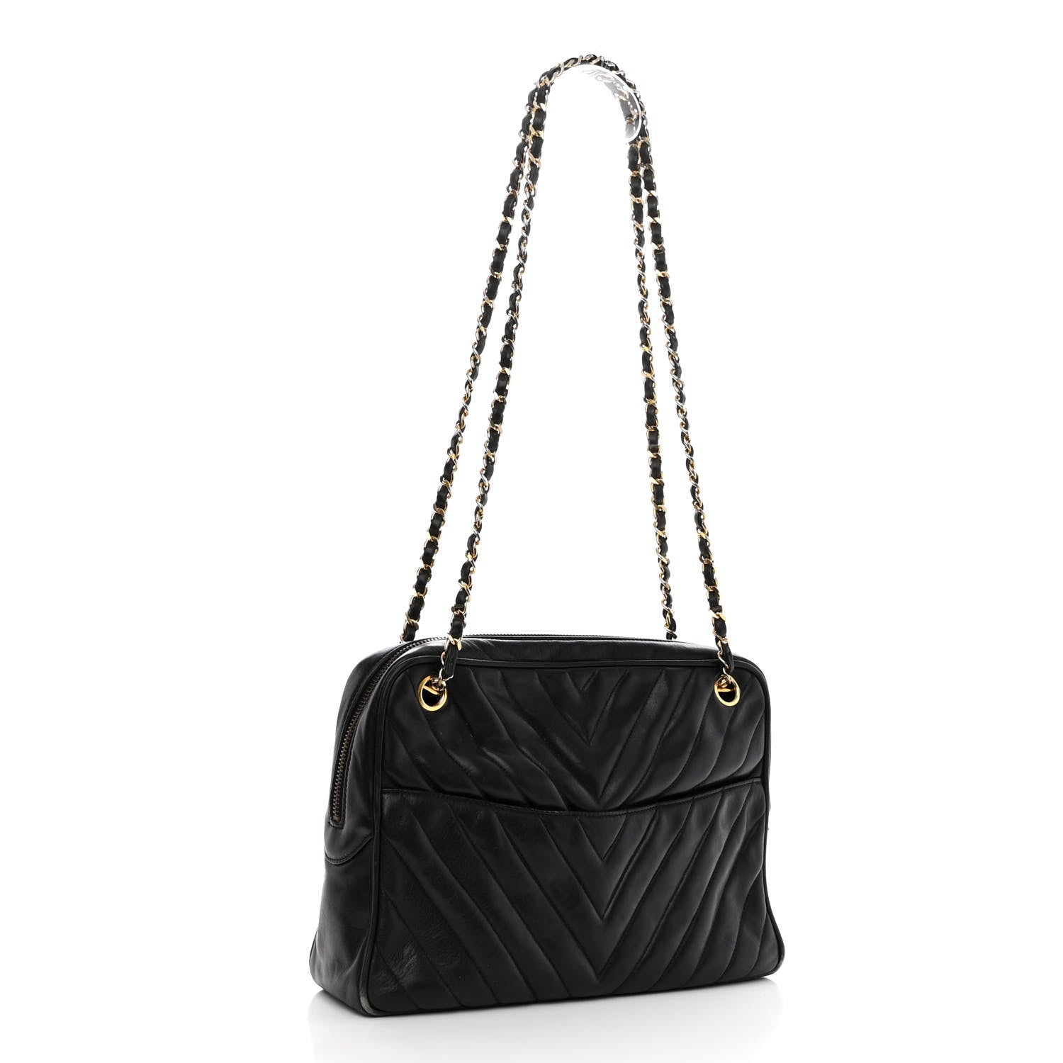 Chanel Lambskin Surpique Chevron Small Tote Black 4 of 14