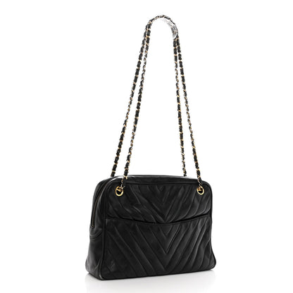 Chanel Lambskin Surpique Chevron Small Tote Black 4 of 14