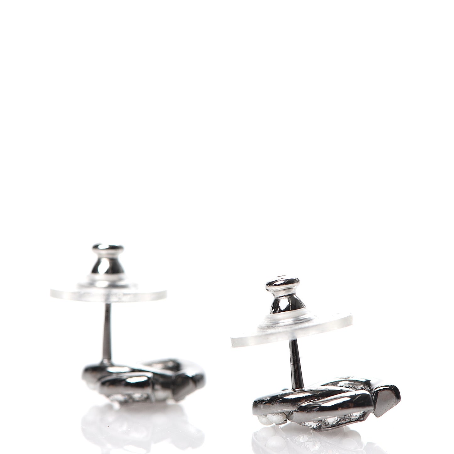 Pearl Crystal CC Earrings Ruthenium