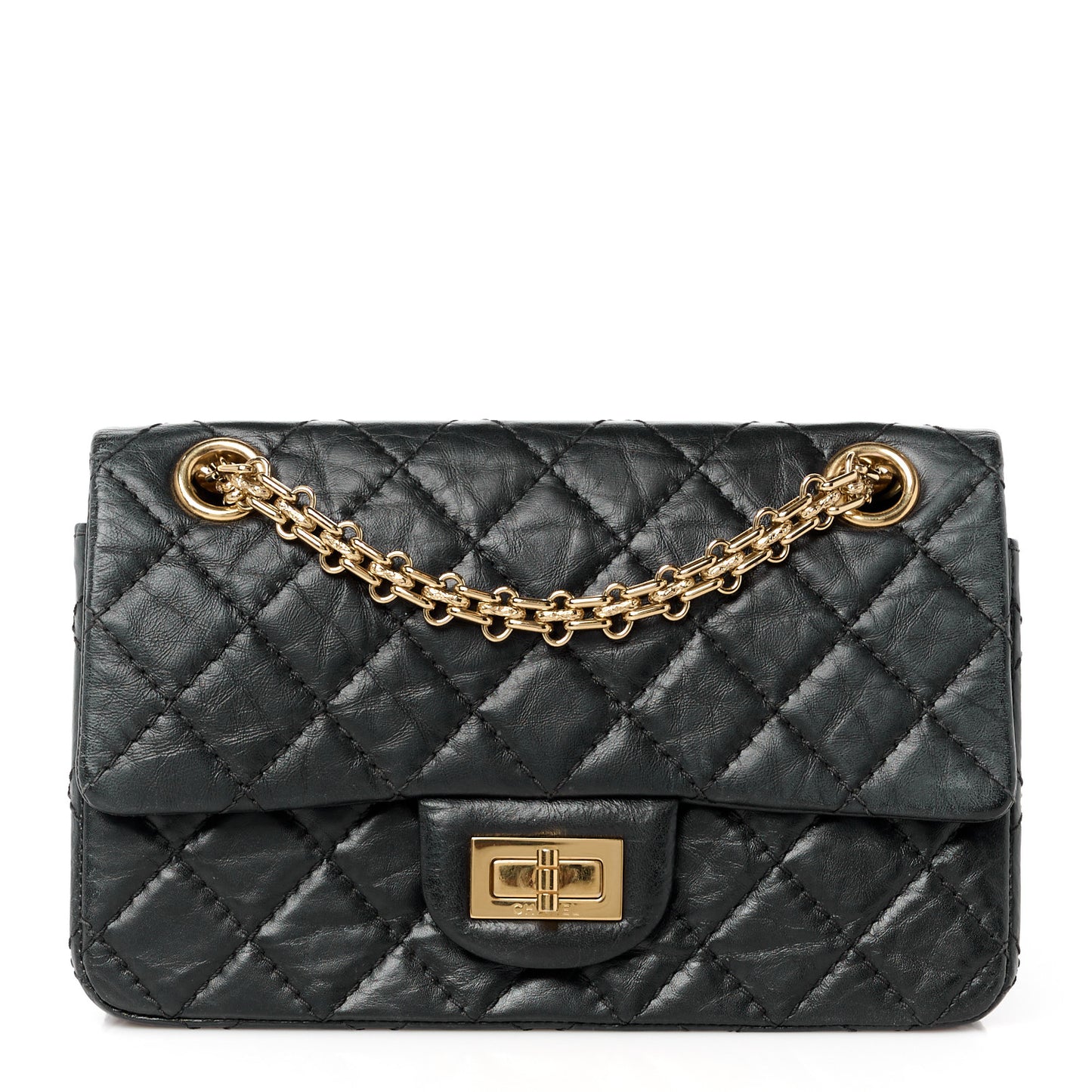 Aged Calfskin Quilted 2.55 Reissue Mini Flap Black