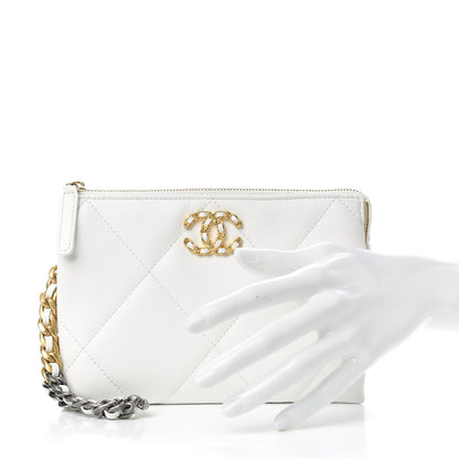 Chanel Shiny Goatskin Quilted Chanel 19 Small Pouch With Handle White 2 of 8