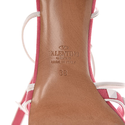 Valentino Garavani Suede Free Rockstud Crisscross Slingback 85mm Sandals 38 Shadow Pink Optic White 6 of 9