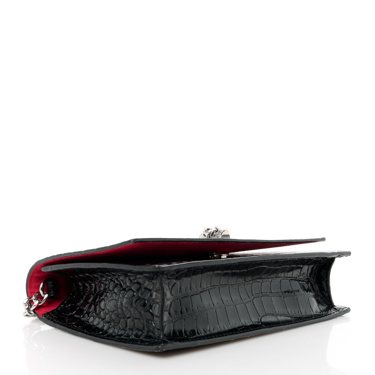 Calfskin Crocodile Embossed Skull Mini Crossbody Bag Black