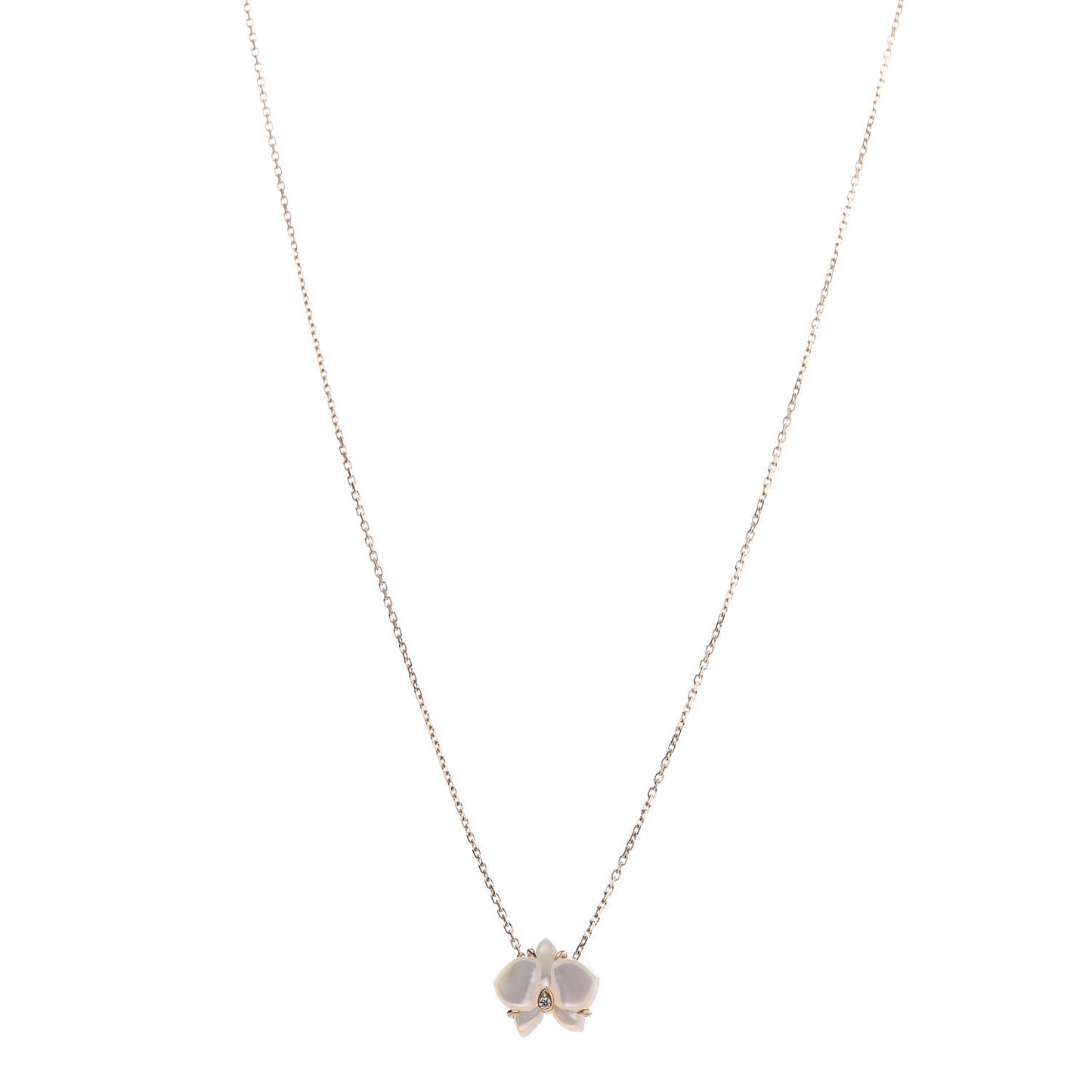 18K Yellow Gold Mother Of Pearl Diamond Caresse D'Orchidees Par Necklace