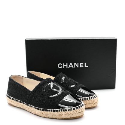 Chanel Tweed Lambskin Patent CC Espadrilles 37 Black 11 of 11