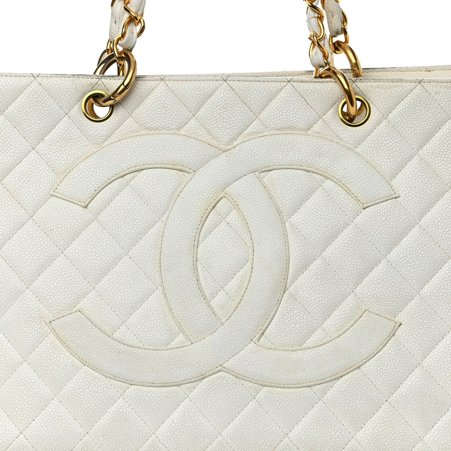 Caviar Quilted CC Tote White