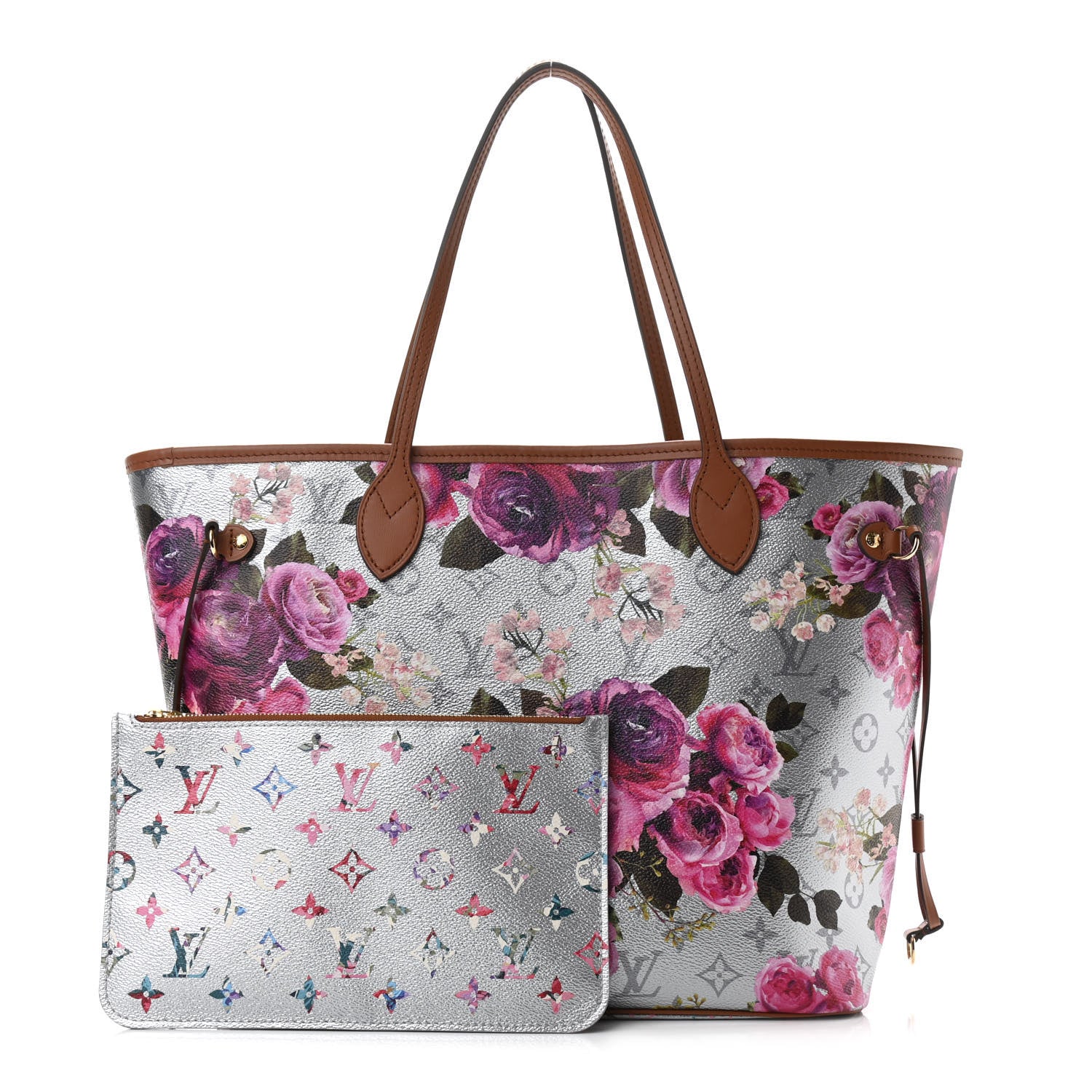 Louis Vuitton Metallic Monogram LV Garden Neverfull MM Silver 1 of 10