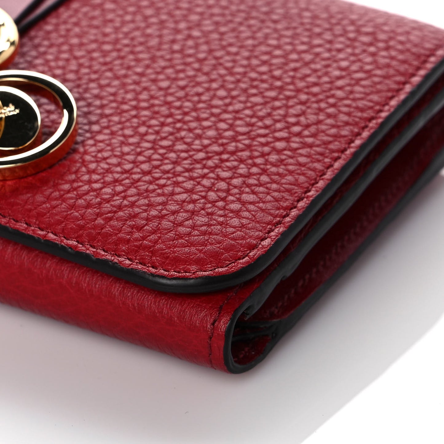 Calfskin Alphabet Compact Wallet Smoked Red