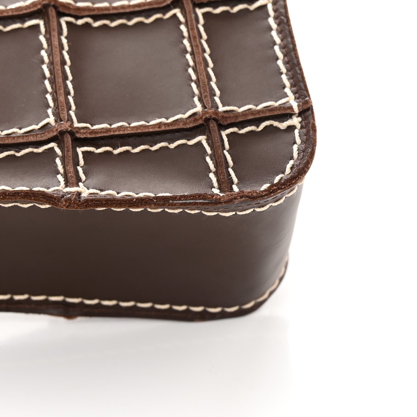 Lambskin Contrast Square Stitch Flap Brown