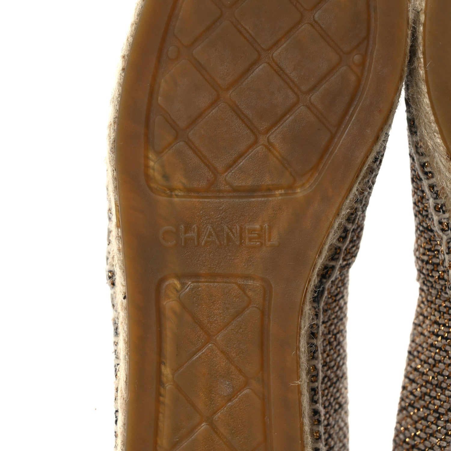 Chanel Metallic Tweed Grosgrain CC Espadrilles 38 Black Gold 7 of 10