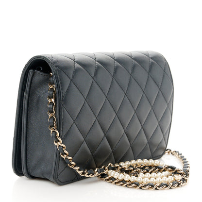 Chanel Iridescent Lambskin Quilted Pearl Wallet On Chain WOC Black 3 of 12